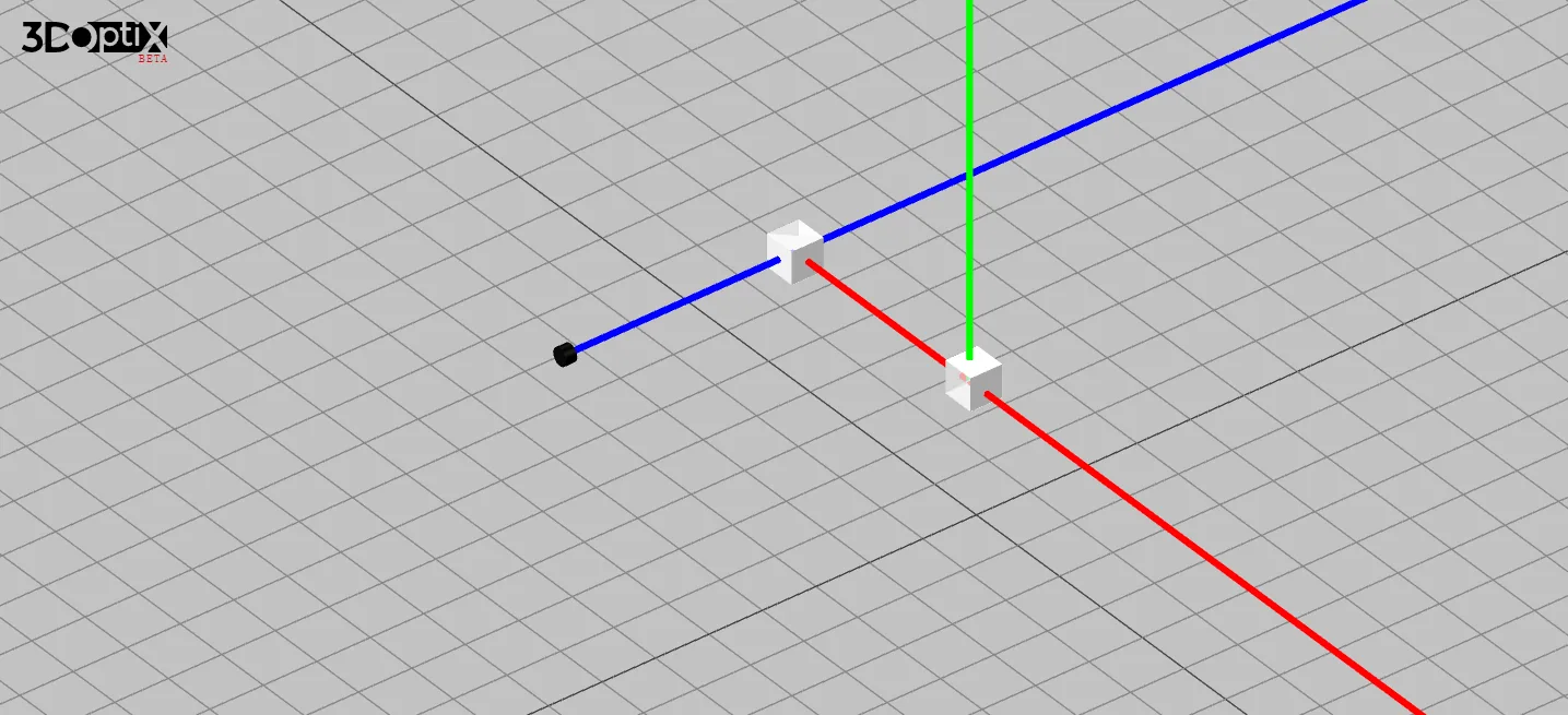 The same setup with rays drawn in directional color mode