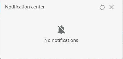 The Notification center panel, empty, with a refresh and a close control